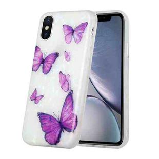 For iPhone XS Max Shell Texture Pattern Full-coverage TPU Shockproof Protective Case(Purple Butterflies)