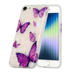 For iPhone SE 2022 / SE 2020 / 8 / 7 Shell Texture Pattern Full-coverage TPU Shockproof Protective Case(Purple Butterflies)