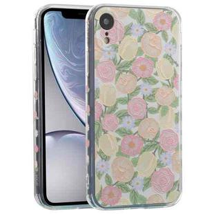 For iPhone XR TPU Embossed + Double-sided Painting Protective Case(Pink Rose)