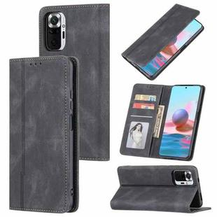 For Xiaomi Poco M3 / Redmi Note 9 4G Skin Feel Pressure Line Magnetic Horizontal Flip Leather Case with Holder & Card Slot & Wallet & Photo Frame(Black)