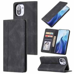 For Xiaomi Mi 11 Skin Feel Pressure Line Magnetic Horizontal Flip Leather Case with Holder & Card Slot & Wallet & Photo Frame(Black)