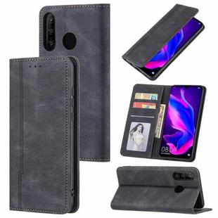 For Huawei P30 lite Skin Feel Pressure Line Magnetic Horizontal Flip Leather Case with Holder & Card Slot & Wallet & Photo Frame(Black)