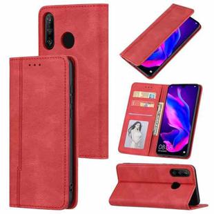 For Huawei P30 lite Skin Feel Pressure Line Magnetic Horizontal Flip Leather Case with Holder & Card Slot & Wallet & Photo Frame(Red)