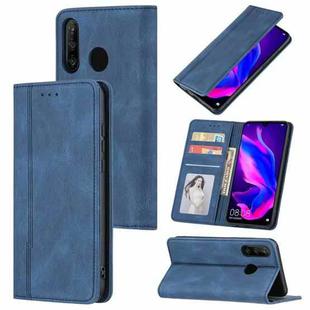 For Huawei P30 lite Skin Feel Pressure Line Magnetic Horizontal Flip Leather Case with Holder & Card Slot & Wallet & Photo Frame(Blue)