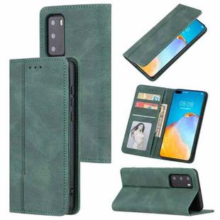 For Huawei P40 Pro Skin Feel Pressure Line Magnetic Horizontal Flip Leather Case with Holder & Card Slot & Wallet & Photo Frame(Green)