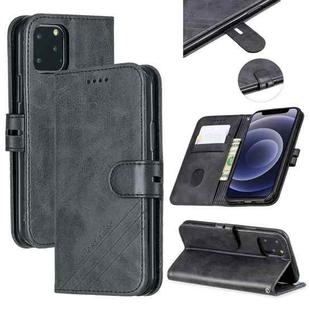 For iPhone 12 mini Stitching Style 2-Color Cow Texture Horizontal Flip PU Leather Case with Holder & Card Slot & Lanyard (Black)