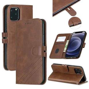 For iPhone 12 mini Stitching Style 2-Color Cow Texture Horizontal Flip PU Leather Case with Holder & Card Slot & Lanyard (Brown)