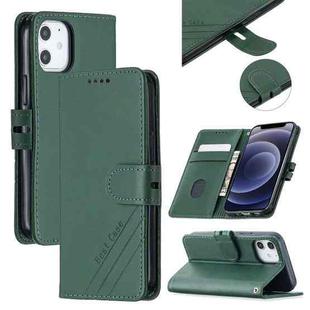 For iPhone 12 mini Stitching Style 2-Color Cow Texture Horizontal Flip PU Leather Case with Holder & Card Slot & Lanyard (Green)