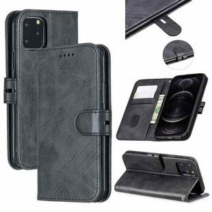 For iPhone 12 / 12 Pro Stitching Style 2-Color Cow Texture Horizontal Flip PU Leather Case with Holder & Card Slot & Lanyard(Black)