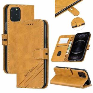 For iPhone 12 / 12 Pro Stitching Style 2-Color Cow Texture Horizontal Flip PU Leather Case with Holder & Card Slot & Lanyard(Yellow)