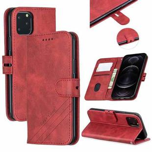 For iPhone 12 / 12 Pro Stitching Style 2-Color Cow Texture Horizontal Flip PU Leather Case with Holder & Card Slot & Lanyard(Red)