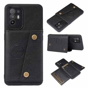 For OPPO A95 5G Double Buckle PU + TPU Shockproof Magnetic Protective Case with Card Slot & Holder(Black)