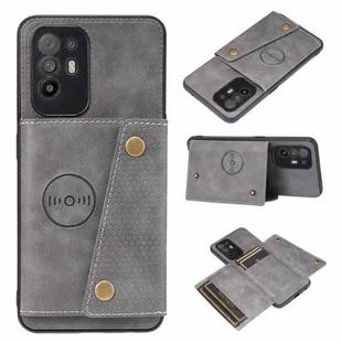 For OPPO A95 5G Double Buckle PU + TPU Shockproof Magnetic Protective Case with Card Slot & Holder(Grey)