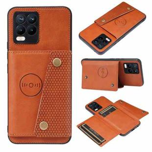 For OPPO Realme 8 / 8 Pro Double Buckle PU + TPU Shockproof Magnetic Protective Case with Card Slot & Holder(Brown)
