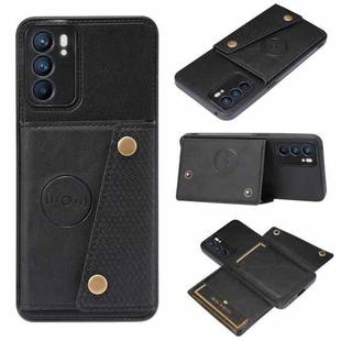 For OPPO Reno6 Double Buckle PU + TPU Shockproof Magnetic Protective Case with Card Slot & Holder(Black)
