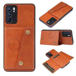 For OPPO Reno6 Double Buckle PU + TPU Shockproof Magnetic Protective Case with Card Slot & Holder(Brown)