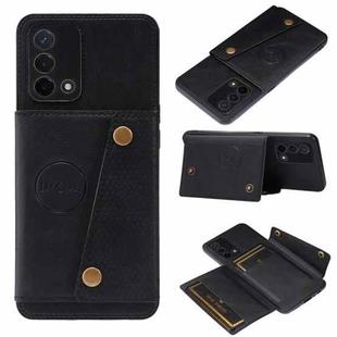 For OPPO K9 Double Buckle PU + TPU Shockproof Magnetic Protective Case with Card Slot & Holder(Black)