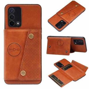 For OPPO K9 Double Buckle PU + TPU Shockproof Magnetic Protective Case with Card Slot & Holder(Brown)