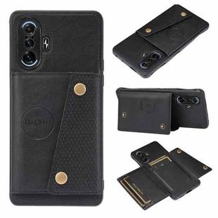 For Xiaomi Redmi K40 Gaming Double Buckle PU + TPU Shockproof Magnetic Protective Case with Card Slot & Holder(Black)