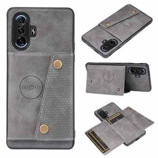 For Xiaomi Redmi K40 Gaming Double Buckle PU + TPU Shockproof Magnetic Protective Case with Card Slot & Holder(Grey)