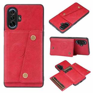 For Xiaomi Redmi K40 Gaming Double Buckle PU + TPU Shockproof Magnetic Protective Case with Card Slot & Holder(Red)