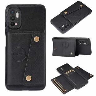 For Xiaomi Redmi Note 10 5G Double Buckle PU + TPU Shockproof Magnetic Protective Case with Card Slot & Holder(Black)