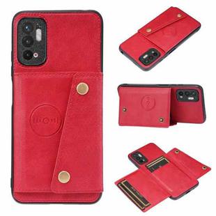 For Xiaomi Redmi Note 10 5G Double Buckle PU + TPU Shockproof Magnetic Protective Case with Card Slot & Holder(Red)