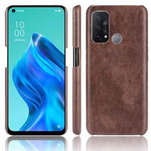 For OPPO Reno5 A Shockproof Litchi Texture PC + PU + Flannel Case(Brown)