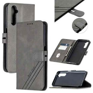 For OPPO Realme 6 Stitching Style 2-Color Cow Texture Horizontal Flip PU Leather Case with Holder & Card Slot & Lanyard(Gray)