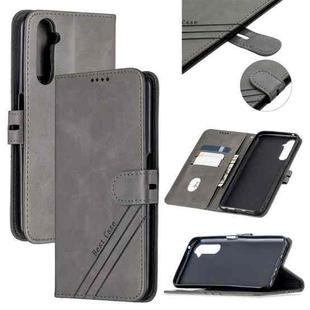 For OPPO Realme 6 Pro Stitching Style 2-Color Cow Texture Horizontal Flip PU Leather Case with Holder & Card Slot & Lanyard(Gray)