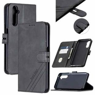 For OPPO Realme 6 Pro Stitching Style 2-Color Cow Texture Horizontal Flip PU Leather Case with Holder & Card Slot & Lanyard(Black)