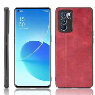 For OPPO Reno6 Pro Shockproof Sewing Cow Pattern Skin PC + PU + TPU Case(Red)