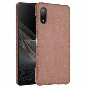 For Sony Xperia Ace II Shockproof Crocodile Texture PC + PU Case(Brown)