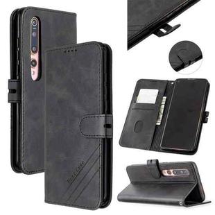 For Xiaomi Mi 10 5G / Mi 10 Pro 5G Stitching Style 2-Color Cow Texture Horizontal Flip PU Leather Case with Holder & Card Slot & Lanyard(Black)