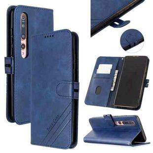 For Xiaomi Mi 10 5G / Mi 10 Pro 5G Stitching Style 2-Color Cow Texture Horizontal Flip PU Leather Case with Holder & Card Slot & Lanyard(Blue)