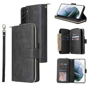 For Samsung Galaxy S21+ Zipper Wallet Bag Horizontal Flip PU Leather Case with Holder & 9 Card Slots & Wallet & Lanyard & Photo Frame(Black)
