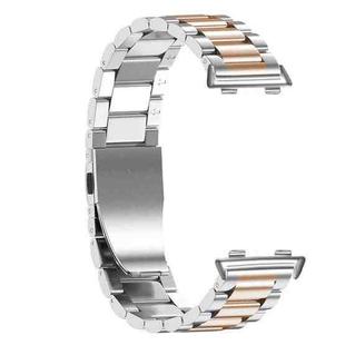 For OPPO Watch 41mm Three-beads Steel Watch Band(Silver Rose Gold)