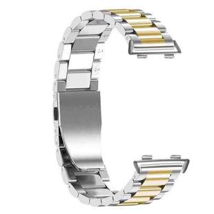 For OPPO Watch 46mm Three-beads Steel Watch Band(Silver Gold)