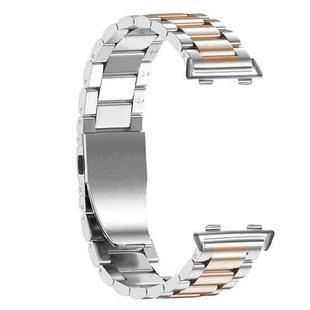 For OPPO Watch 46mm Three-beads Steel Watch Band(Silver Rose Gold)