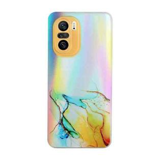 For Xiaomi Redmi K40 / K40 Pro / Poco F3 Laser Marble Pattern Clear TPU Shockproof Protective Case(Yellow)