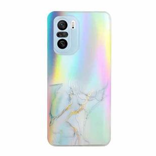 For Xiaomi Redmi K40 / K40 Pro / Poco F3 Laser Marble Pattern Clear TPU Shockproof Protective Case(Grey)