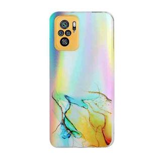 For Xiaomi Redmi Note 10 4G Laser Marble Pattern Clear TPU Shockproof Protective Case(Yellow)