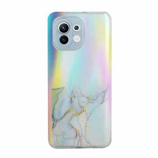 For Xiaomi Mi 11 Lite Laser Marble Pattern Clear TPU Shockproof Protective Case(Grey)