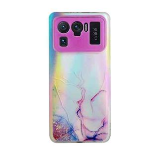 For Xiaomi Mi 11 Ultra Laser Marble Pattern Clear TPU Shockproof Protective Case(Pink)