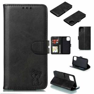 For iPhone 13 mini Embossed Happy Cat Pattern Horizontal Flip Leather Case with Holder & Card Slots & Wallet (Black)