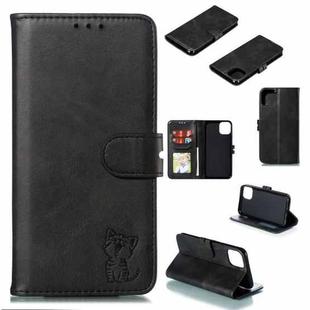 For iPhone 13 Pro Embossed Happy Cat Pattern Horizontal Flip Leather Case with Holder & Card Slots & Wallet (Black)