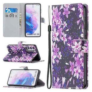 For Samsung Galaxy S21 5G Colored Drawing Pattern Horizontal Flip PU Leather Case with Holder & Card Slots & Wallet & Lanyard(Lily)