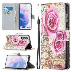 For Samsung Galaxy S21 5G Colored Drawing Pattern Horizontal Flip PU Leather Case with Holder & Card Slots & Wallet & Lanyard(Rose Tower)