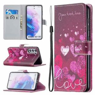 For Samsung Galaxy S21 5G Colored Drawing Pattern Horizontal Flip PU Leather Case with Holder & Card Slots & Wallet & Lanyard(Letter Heart)