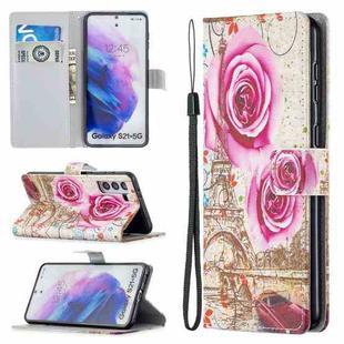 For Samsung Galaxy S21+ 5G Colored Drawing Pattern Horizontal Flip PU Leather Case with Holder & Card Slots & Wallet & Lanyard(Rose Tower)